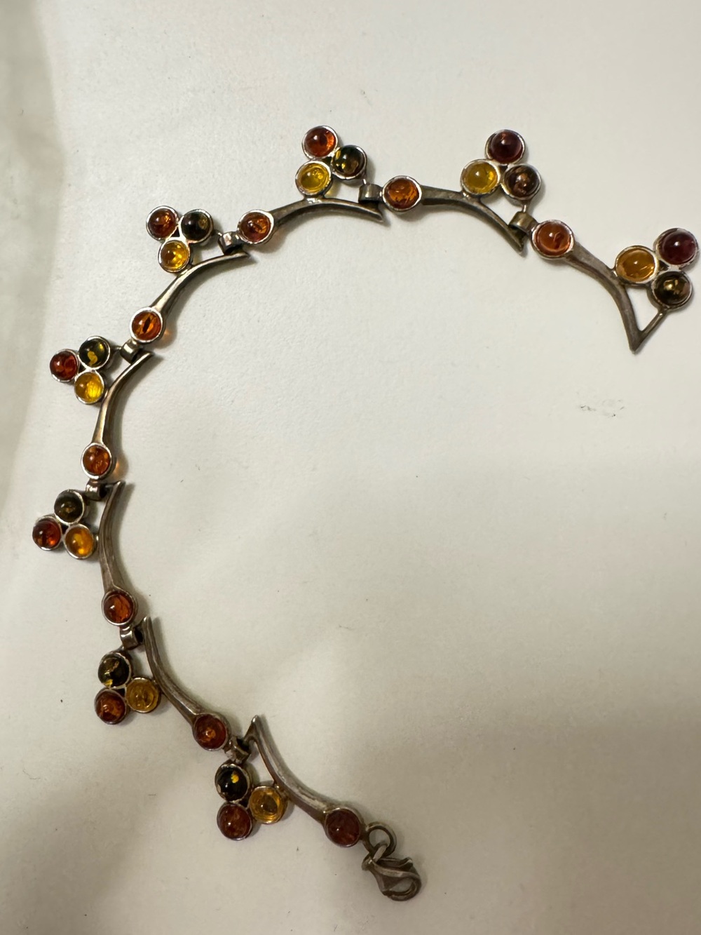 925 Sterling Silver Multicolor Amber Branch Link Bracelet 6.7” 12.17g